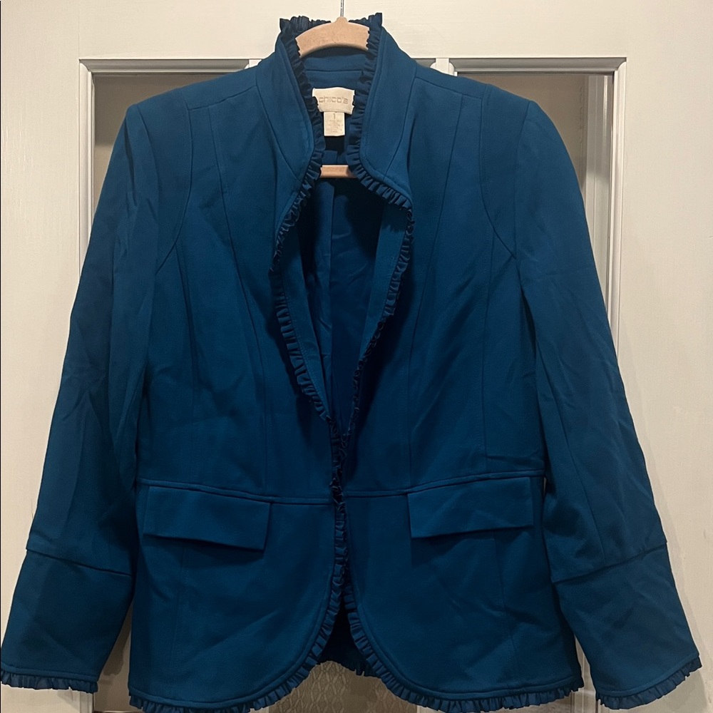 Chico's Deep Blue Ruffled Blazer